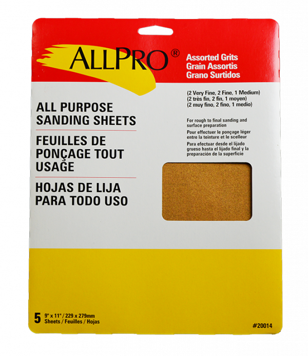 AllPro Asrt Grit Sand Paper 5pk