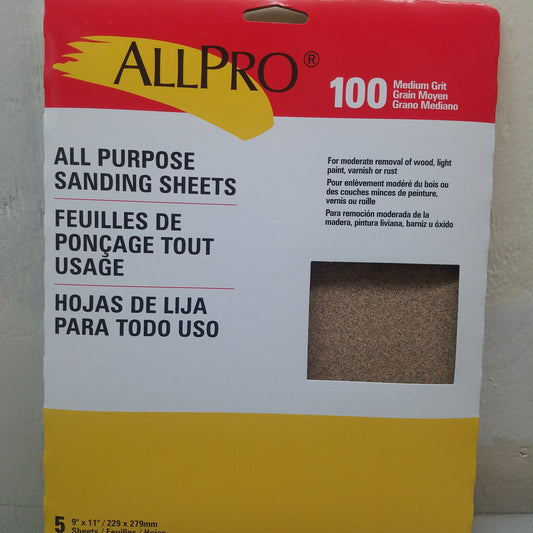 Allpro 100 Grit Sand Paper 5pk