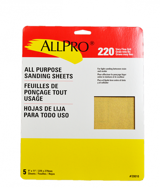 AllPro 220 Grit Sand Paper 5pk