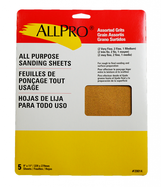 AllPro Asrt Grit Sand Paper 5pk